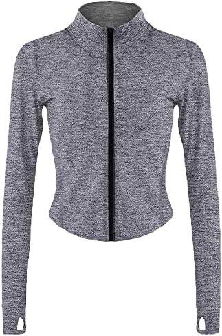 OH! ANY TIME ANY WEAR Women's Athletic Hoodie Running Track Jacket Slim Fit Yoga Sportwear With Thumb Holes SLC5M113T, Light Grey, Small