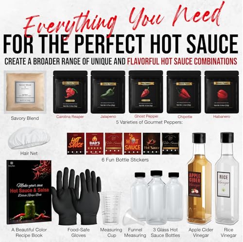 Image of Premium Hot Sauce Making Kit - Make Up to 20 Bottles, Mild to Worlds Hottest Carolina Reaper Heat - Ultimate Fathers Day Gift for Men, Dad & Spice Lovers - DIY Make Your Own Hot Sauce Kit