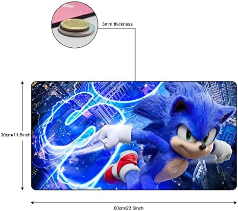 Bonamana 3D Printed Sonic The Hedgehog Gaming Mouse Mat 600*300*3 mm Children Large Mouse Pad with Non-slip Desk Mat Mousepad for Laser/Optical Mice (City Running)