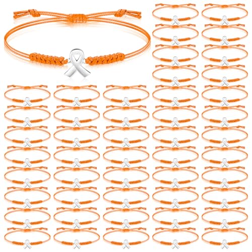 Sasylvia 20/50/100/150 Pcs Orange Leukemia Awareness Bracelets Multiple Sclerosis Accessories Adjustable Cord Ribbon Bracelets Leukemia Awareness Gifts for Women Cancer Survivor Jewelry