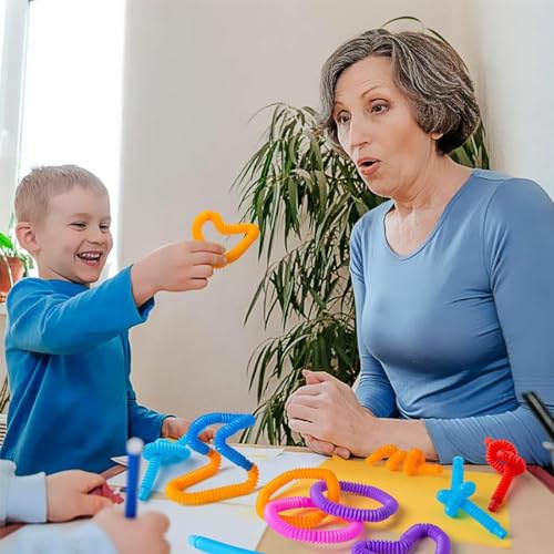 VJUYSW 8-teiliges Mini-Spielzeug, sensorisches Spielzeug aus mehrfarbigem dehnbarem Schlauch, Anti-Stress-Spielzeug für Kinder, Erwachsene, Autismus, lindert Angst und Stress