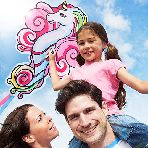 LESONG Unicorn Kite for Kids and Adults for Outdoor Games and Beach Trip,Cute Unicorn Best Kite for Girls,Boys and Beginner,Easy to Fly for Summer Activities,Great Flyer w/Bag (Pink Unicorn Kite) - Thumbnail 7