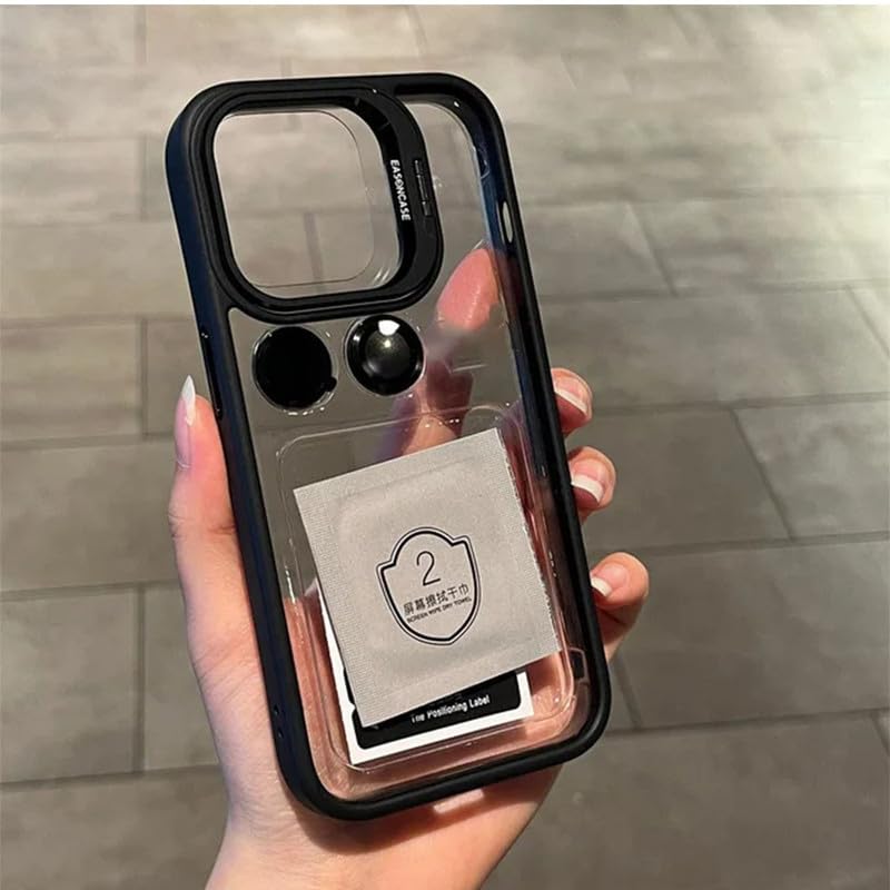 Image of Clear Case for iPhone 17 | Metal Lens Protector & 180 Rotating Bracket | Shockproof Transparent Hard Back Cover with Soft TPU Frame - Black