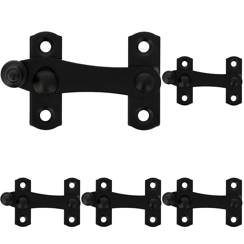 Amig - Heurtoir noir pour volets avec attache inversée Mod. 3-75 x 46 mm - Fermeture de sécurité anti-choc et rupture pour fenêtres - En acier - Avec vis (Lot de 5)