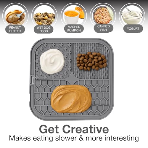 Image of Licking Mat for Dogs and Cats | Premium Lick Mat Suction Cups | Anxiety and Boredom Relief | Slow Feeding Mat Puzzle Toy | Food Grade Silicone Distraction Toy (Grey)