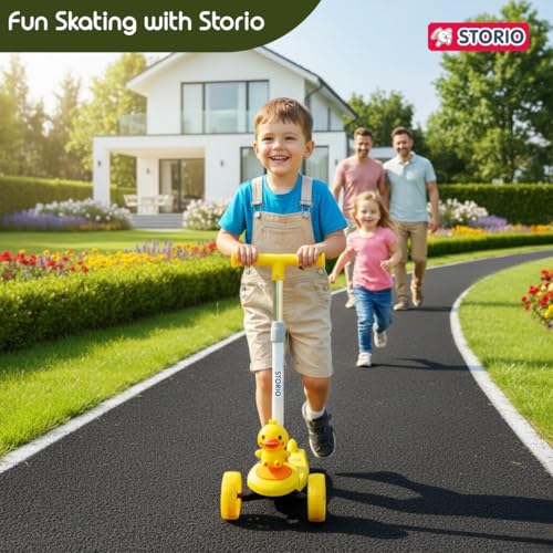 Image of Storio Zoomie Foldable Kick Scooter for Kids with LED Wheels | 3-Wheel Skating Cycle with Adjustable Handle | Scooter Ride-On Toy for Boys & Girls | Outdoor Fun Scooter 3+ Years - Duckling (Yellow)