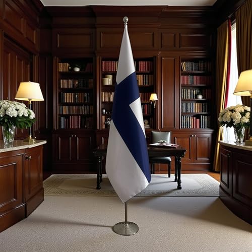 Drapeau Finlande pour ambassade et ministere avec support de sol stable