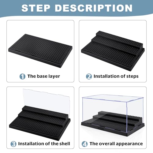 Image of Display Cases for Minifigures, 4 Mini-Figure Display Boxes Fits for Block Figures, Minifigures Cases with 3 Removable Stands Fits for Lego 95% Minifigs, Characters and People, L, Black