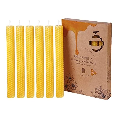 olorvela Beeswax Candles Handmade Taper Candles 6Pack 8" Hand-Rolled Candlesticks Made of 100% Pure Beeswax, Natural Scent Beeswax Tapers(Raw) Cover