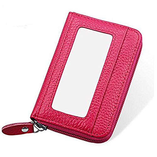 RFID Titular de la Tarjeta de Crédito de Cuero Genuino. RFID Blocking Wallet. (Rosado)