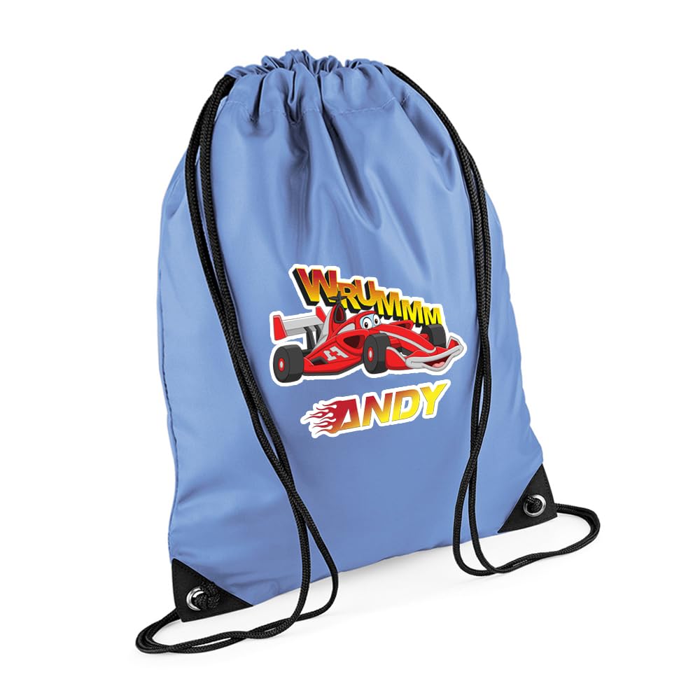 Personalised Kids Cars Backpack, Sport Car Bag Gift For Children's, Back To School, Drawstring Bag, PE Gym Kit Swimming, Sport Rucksack. (Laser Blue)