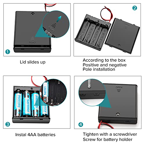 4 PCS 4 AA Battery Holder with Switch and Cover, KUOQIY 4X 1.5V AA 6V Battery Holder Case with ON/Off Switch & Wire Leads & Cover, with Screwdriver & Screws - Image 4