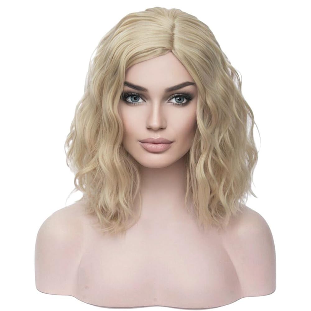 BERON 14″ Women Girls Short Curly Bob Wavy Wig Body Wave Halloween Cosplay Daily Party Wigs (Blonde) BERON 14″ Women Girls Short Curly Bob Wavy Wig Body Wave Halloween Cosplay Daily Party Wigs (Blonde)