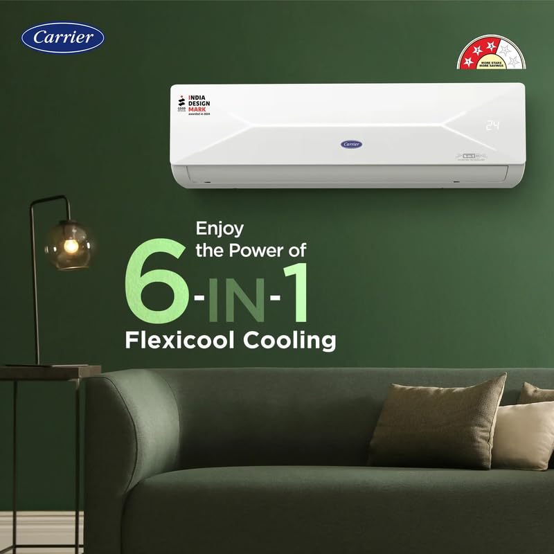 Image of Carrier XCEL LUMO Fxi 1 Ton 3 Star Split Inverter AC | FlexiCool 6-in-1 Cooling | High Ambient Cooling up to 52C | Smart Energy Display | X-LED Dynamic Display | CRF Filter Alert