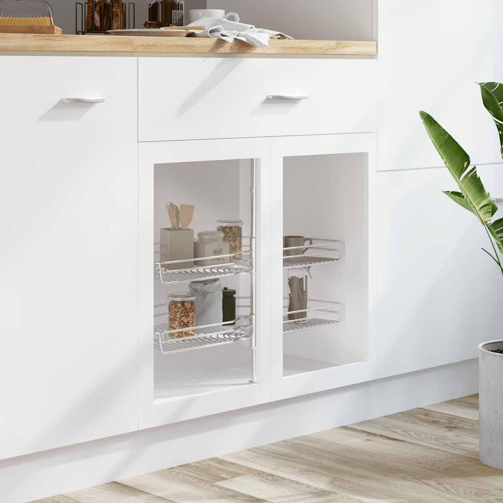 Cesta de alambre de cocina de 2 niveles, giratoria 180 grados, 75 x 38 x 80 cm, con estantes, ahorra espacio, organizador para utensilios, cubiertos, cuchara, escurreplatos y accesorios