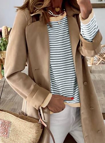 Image of ELFTOWN Women's Cotton Crew Neck Long Sleeve Striped Sweater Pullover Color Block Oversized Casual Knitted Jumper Top