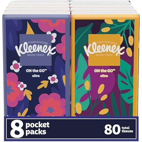 Kleenex On-The-Go Facial Tissues, 8 On-The-Go Packs, 10 Tissues per Box, 3-Ply (80 Total Tissues), Packaging May Vary Cover