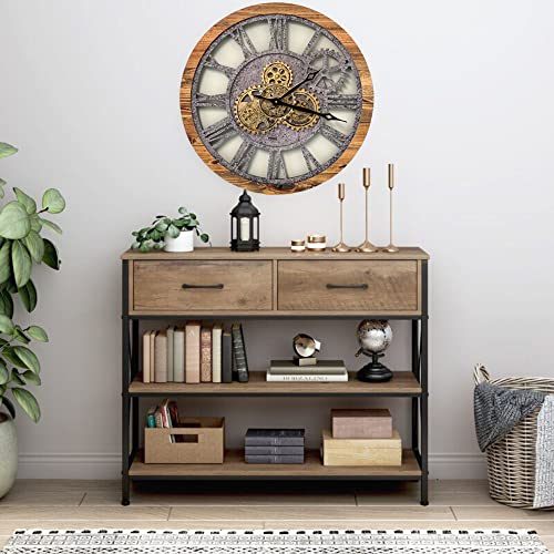 Improvinglife The Original Real Moving Gear Wall Clock Vintage Industrial Oversized Rustic Farmhouse (24 Inch (60Cm),Wood E Stone #TOP2