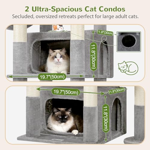 Image of Globlazer 75in Sturdy Cat Tree for Large Cats, Heavy Duty Multi-Level Cat Tower for Indoor Cats with Extended Platform, 2 Spacious Condos, 2 Padded Perches, 6 Sisal Scratching Posts, S75, Light Grey