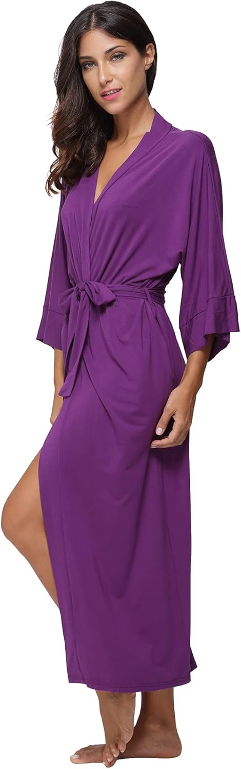 Women's Soft Robes Long Bath Robes Full Length Kimonos Sleepwear Dressing Gown,Solid Color - Image 3