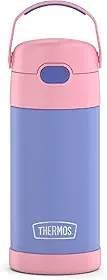 Garrafa de canudo infantil Funtainer THERMOS 355 ml de aço inoxidável, roxo/rosa