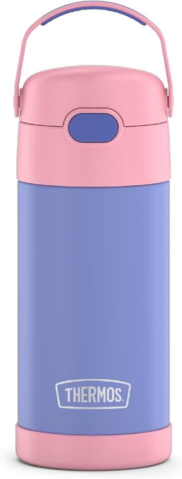 Garrafa de canudo infantil Funtainer THERMOS 355 ml de aço inoxidável, roxo/rosa
