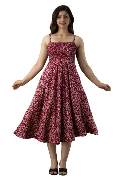 Women Printed Red Flared Western Dress-image-28