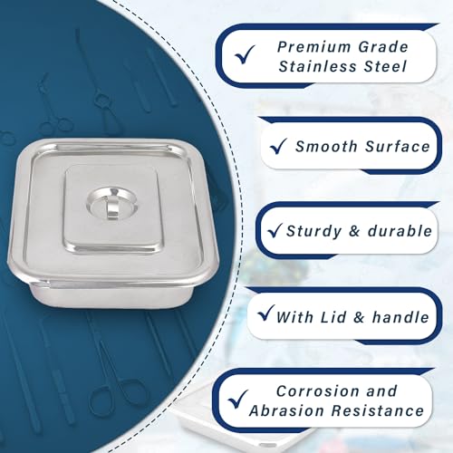 Image of OTICA Instrument Tray With Lid 8 x 10 x 1.5 inch - Stainless Steel Medical Tray With Cover | Corrosion-Resistant Tray for Hospital, Clinic & Surgery Use