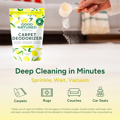 Image of Good Natured Brand | Carpet Deodorizer & Freshener Powder | 60 oz Pet Odor Eliminator for Strong Odor & Pet Urine | Fresh Natural Lemon Love | Safe for Homes with Pets