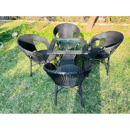 Image of Furniture Designer Patio Chair Set for Garden|| Balcony|| Terrace|| Coffee|| Patio ||Wicker Seating Chair and Table Set Outdoor Furniture (D-12 Black with 4 Chair 1 Table
