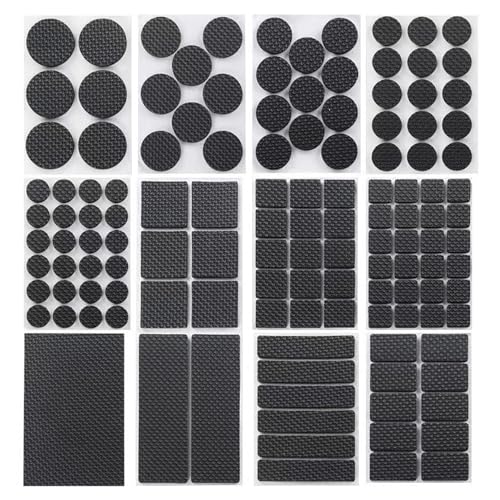128 Pcs Non-Slip Furniture Pads, Chair Leg Floor Protectors, Rubber Stickers Self-Adhesive Furniture Felt Pads,Anti-Scratch Rubber Pads for Protecting Hardwood Floor, Furniture Feet,Sofa, Tile (Black)