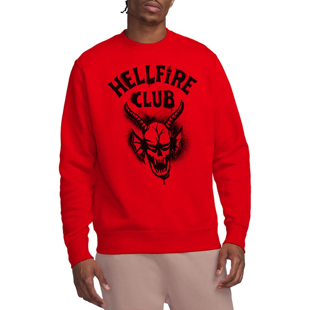 Sweatshirt Stranger Things Hellfire rouge pull-over mixte imprimé logo spray en coton - 6