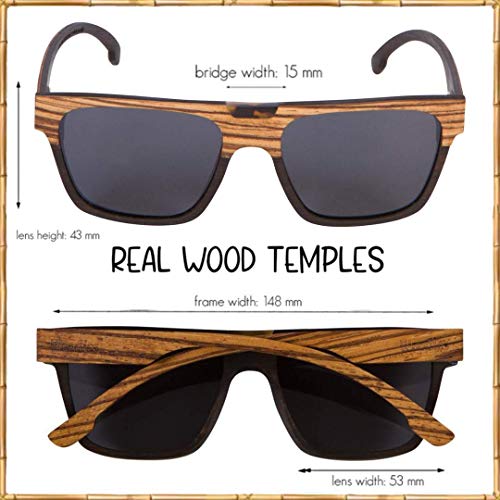 Woodies Polarized Modern Semi Square Sunglasses | Dark Lenses, Full Wood Frame | 100% UVA/UVB Ray Protection3