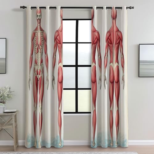Blackout Curtains Bedroom Retro Style Human Skeleton Pattern, Geo-Thermal Insulated Energy Efficiency Window Treatment Sets Privacy Grommet Drapes for Kids Room 52