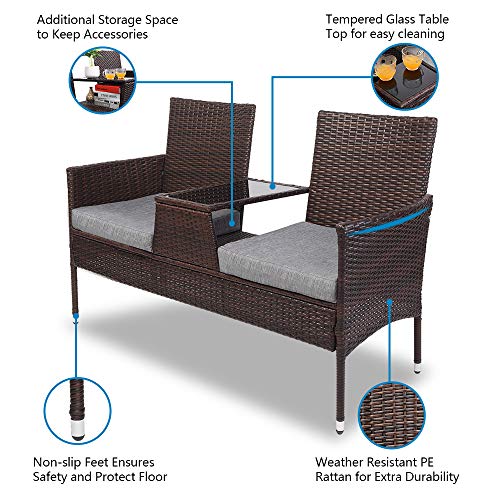 Vingli Outdoor Furniture Patio Loveseat, Wicker Outdoor Bench With Cushion And Table Porch Bench For Outdoor Loveseat Patio Furniture Set thumb #3