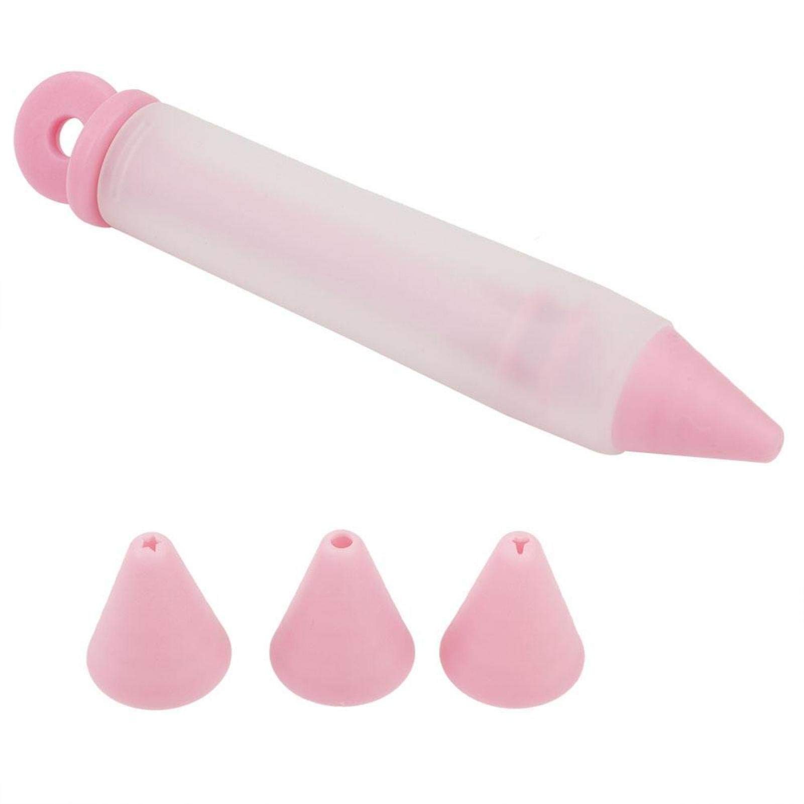 4 Nozzles Cake Decorating Pen, Silicone Chocolate Frosting Pen for Cookie Decorating(pink)