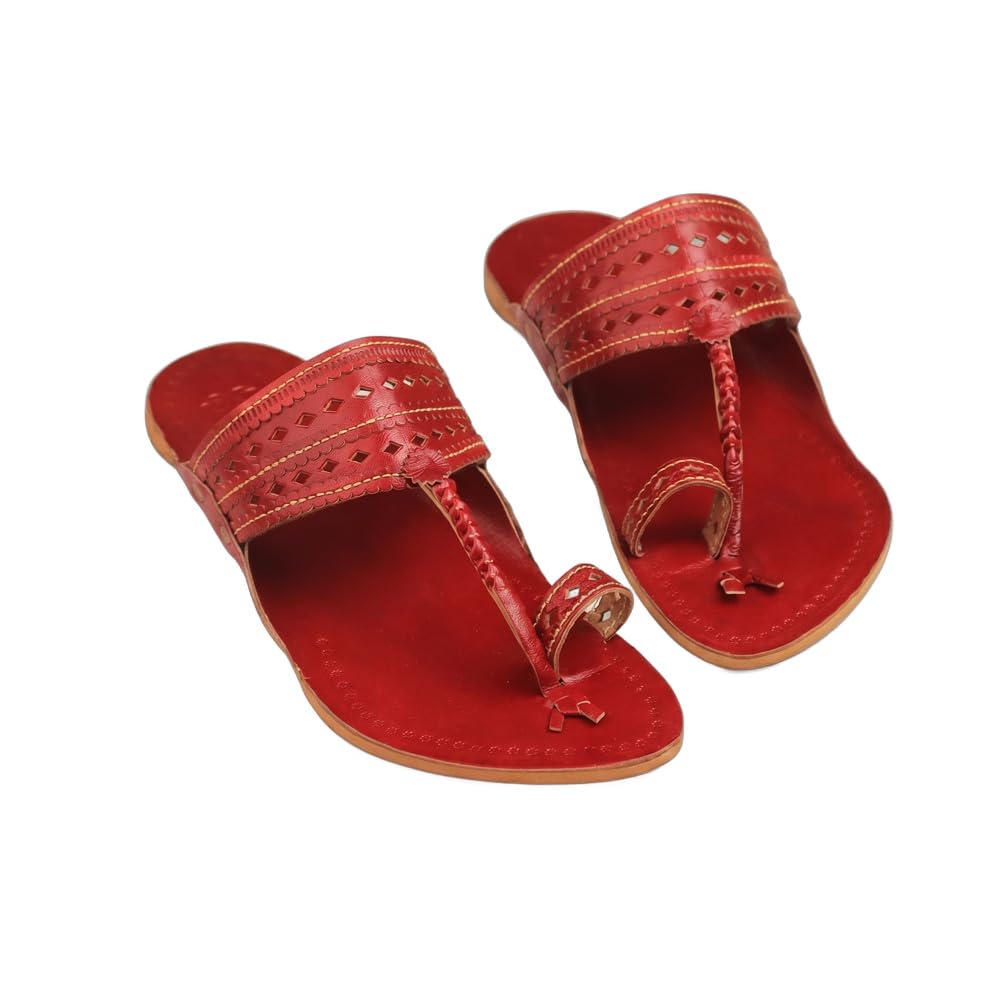 Manikya Men's Kolhapuri Chappal for Men | Genuine Leather Handmade GI-Tagged Ethnic Sandals | Red Flat Slippers for Casual & Office-image-24
