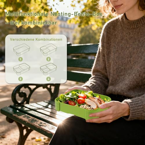 Swkien Brotdose Kinder mit Fächern, Auslaufsichere Lunchbox Bento Box Kinder, 1100ml 3 in 1 Jausenbox mit Fächern… – Ansicht 6