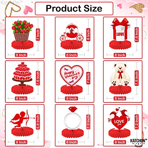 KatchOn, Red Valentines Centerpieces for Tables - Large, Pack Of 9 | 3D Valentine Honeycomb Centerpieces, Valentines Day Decorations | Valentines Table Centerpieces, Valentines Day Table Decorations