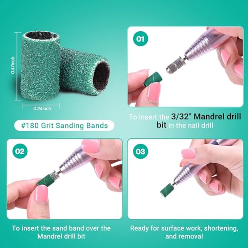 Image of MelodySusie 100 Pcs Nail Drill Bits Sanding Bands for Nail Drill 180 Fine Grit Nail File Sanding Bands for Acrylic Nails Gel Manicures and Pedicure