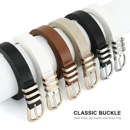 Earnda Leather Belts for Women Jeans Pants Skinny Waist Belt Gold Buckle Ladies Thin Belt 0.91" Width4