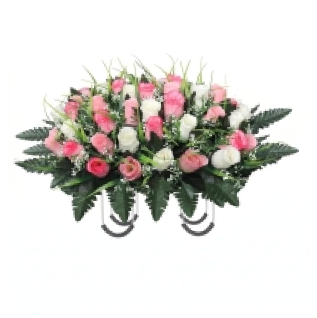 Headstone Flower Saddle, Artificial Headstone Flower Saddle Cemetery Flowers with Roses & Greenery, UV-Resistant Tombstone Decorations (26x14 Inch) flowers for tombstone cemetery decorations for grave