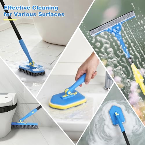 Tile Tub Scrubber Brush with 5 Different Function Cleaning Heads and 51" Extendable Long Handle Non Scratch Shower Scrubber for Cleaning Bathroom Kitchen Toilet Wall Bathtub by Koksi - Image 4