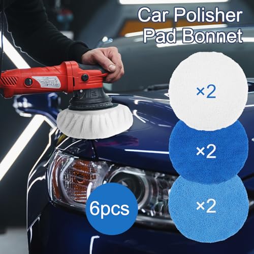 Image of Oruola 6pcs Buffer Pads,6 Inch Buffing Pads,Microfiber Polish Pad 3 Colors White, Sky Blue, Royal Blue, for Car Waxing, Polishing, Cleaning and Cars Beauty