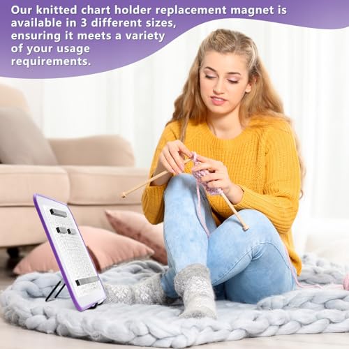 Image of Flutesan 8 x 12 Inches Knitting Pattern Holder with 4 Replacement Magnets Knitting Chart Keeper Cross Stitch Magnetic Board Cross Stitch Accessories and Supplies for Crochet(Purple Border)