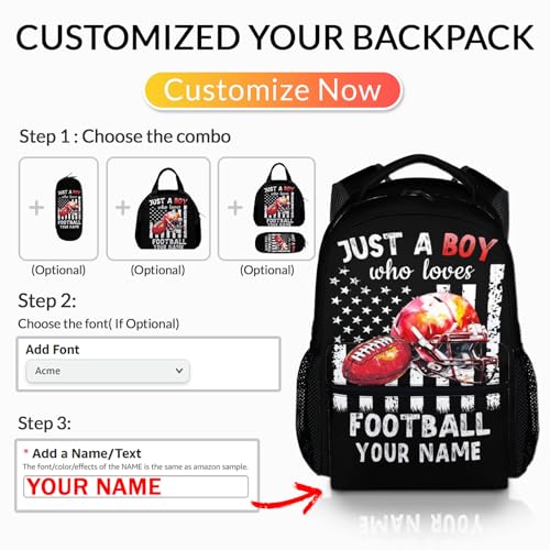Boys Backpack, Personalized Football Backpacks for School Travel, Custom Large Capacity Bookbag for Kindergarten Elementary Middle Football Team, Cool School Supplies2