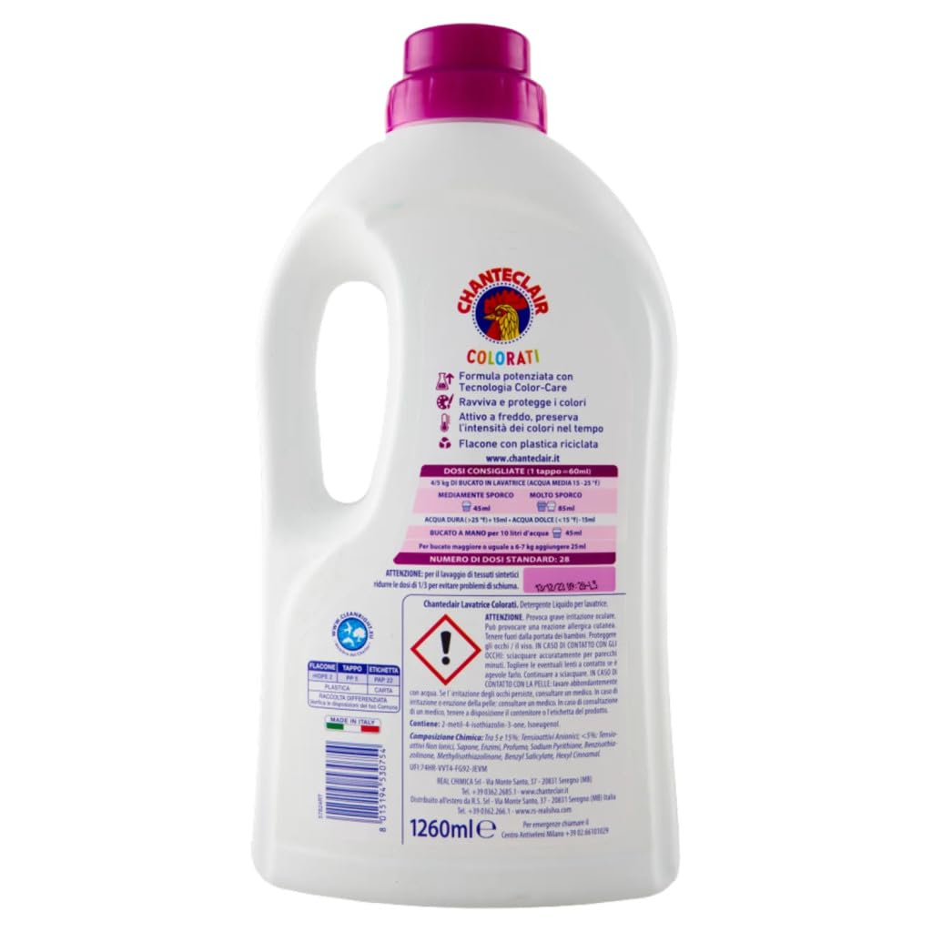 Chanteclair Lavatrice - Pack de prueba Colorati + Higiene - Detergente líquido para la lavadora - Detergente para lavadora - Detergente 28 lavados 1260 ml + llavero Beni Culinari gratuito