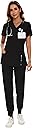 COZYFIT Scrubs for Women Set - Stretch V-Neck Scrub Top & Jogger Pant with 8 Pockets