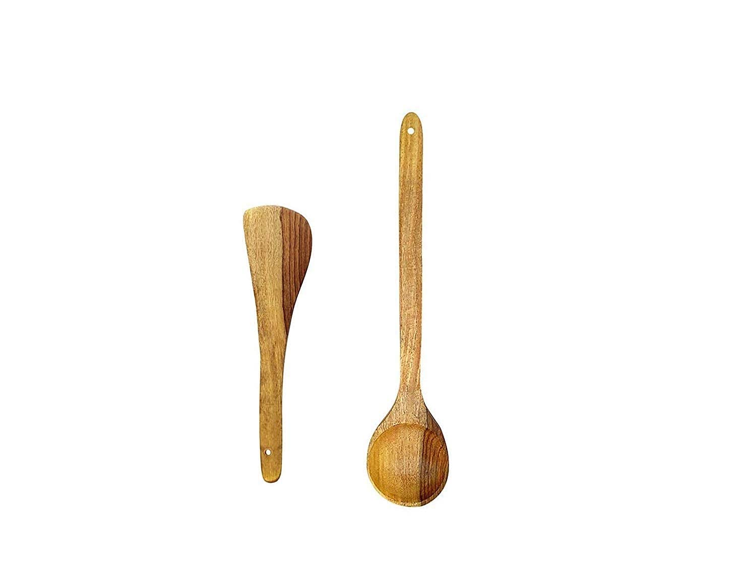 Moon Craft Wooden Handmade Kitchen Cooking Spatule Non Stick Serving Set of 2// 1 Serving Spoon, 1 Mixing Spoon // Pure Mango Wood