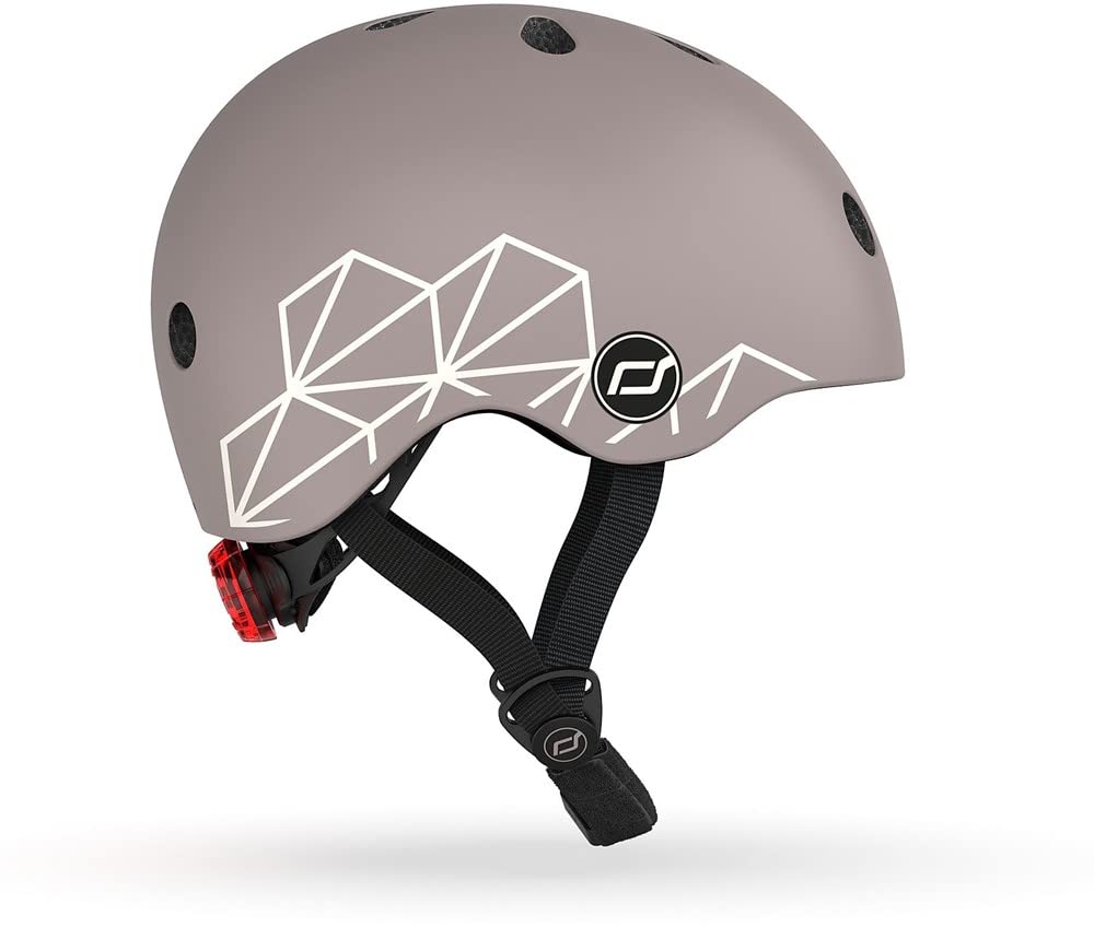 Scoot and Ride XXS Graphics Helm aus PVC-freiem Kunststoff mit LED-Licht an der Rückseite in der Farbe Brown Lines, Größen verstellbar: 45cm -51cm, 96563
